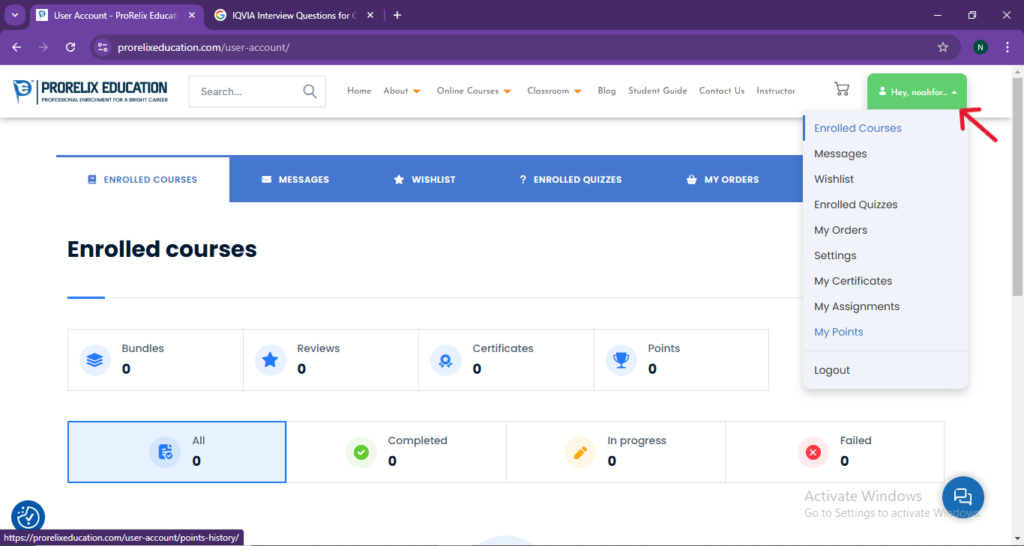 Student dashboard